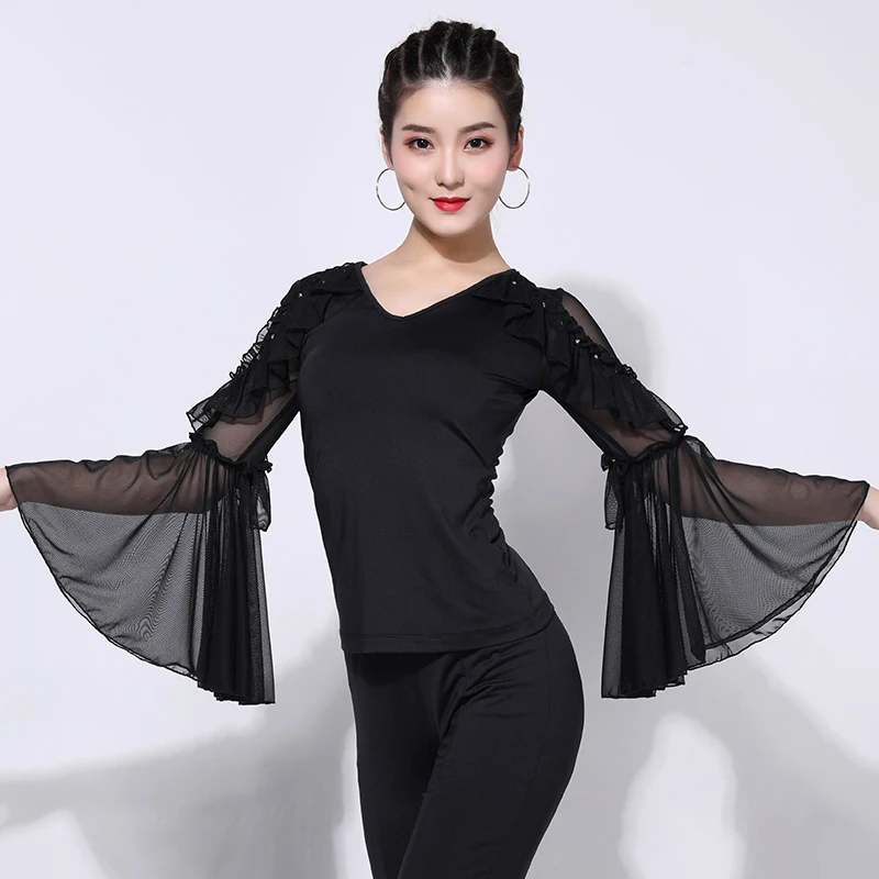 

Latin Dance Tops For Female Adults New Long Sleeve Top Blg Sleeves Modern Dance Performance Outfit Practice Clothes Women DB1316