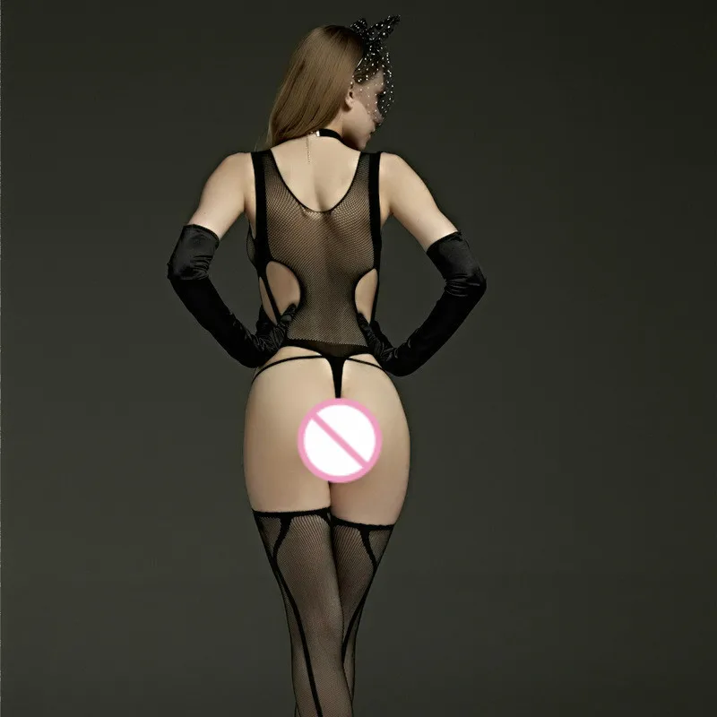 

See Through Leotard Sexy Lingerie Transparent Erotic Underwear Ladies Bodysuit Open Crotch Garter Nylon Women Jumpsuit Stockings