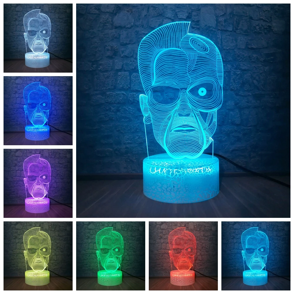 Терминатор 3D лампа Светодиодный Ночник светильник 7 цветов Настольная домашний
