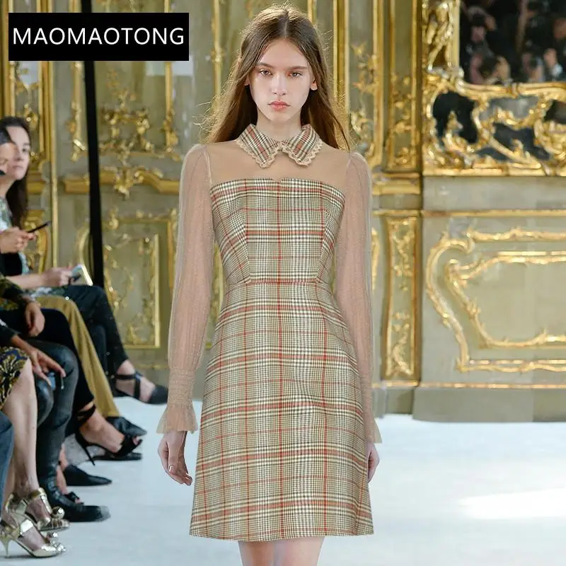 

Women's Clothing Women's Clothing Fashion Designer Dress Spring Women's Dress Long Sleeve Plaid Print Preppy Style Slim Dresses
