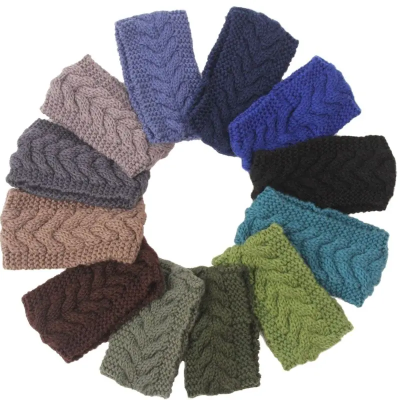 Вязаная повязка на голову 24 цвета шерстяная вязаная для волос Зимняя Теплая