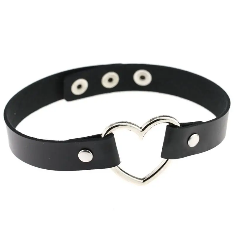 

1pc Creative Choker Vintage Rock Fashion Collar Punk Goth Style Heart Rivet Decor Choker Leather Necklace Jewelry Accessories