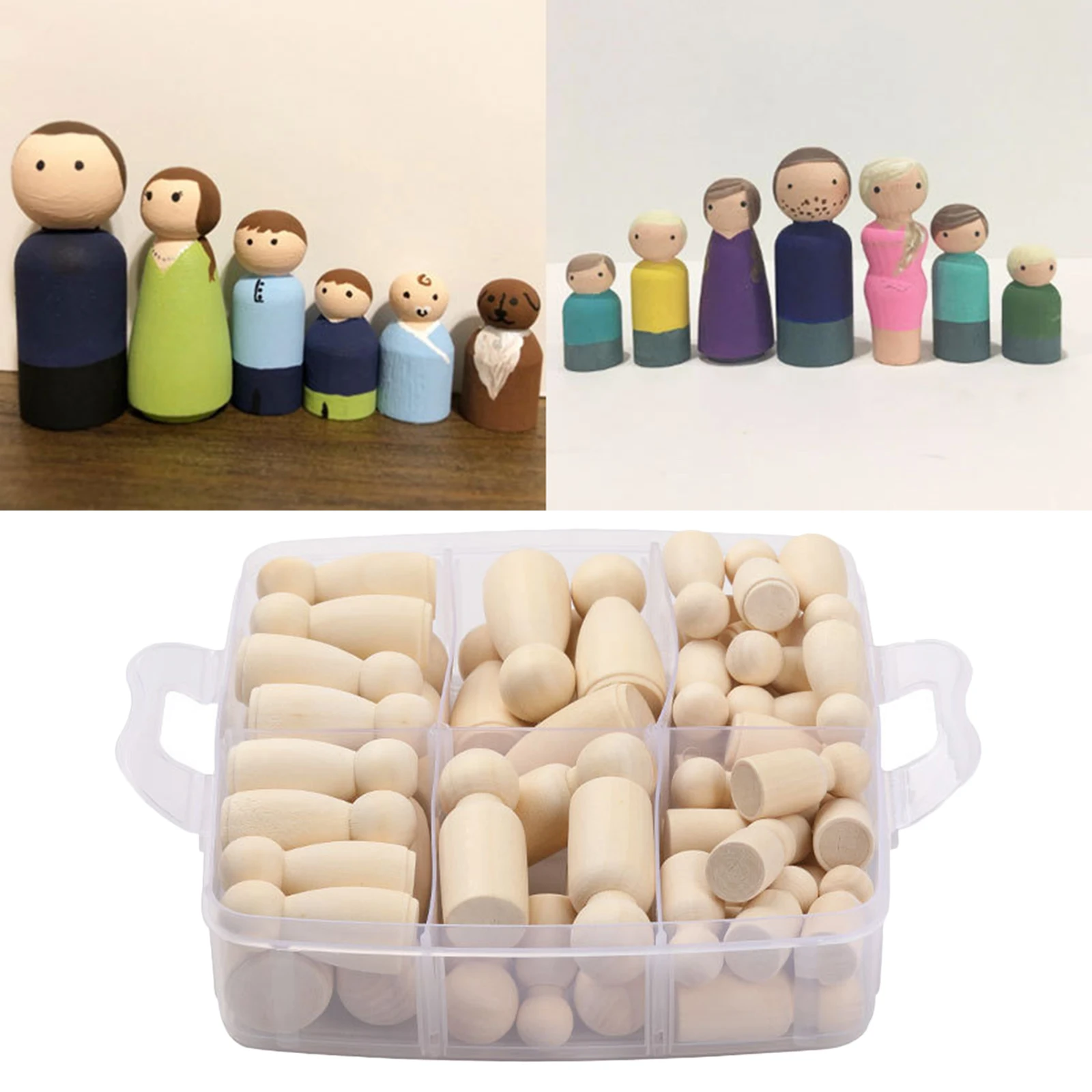 

50Pcs Wooden Peg Dolls Unfinished Women Men Peg Dolls for Craft DIY, 65, 53, 43, 33mm Natural Wood Tiny Dolls Body Peg People