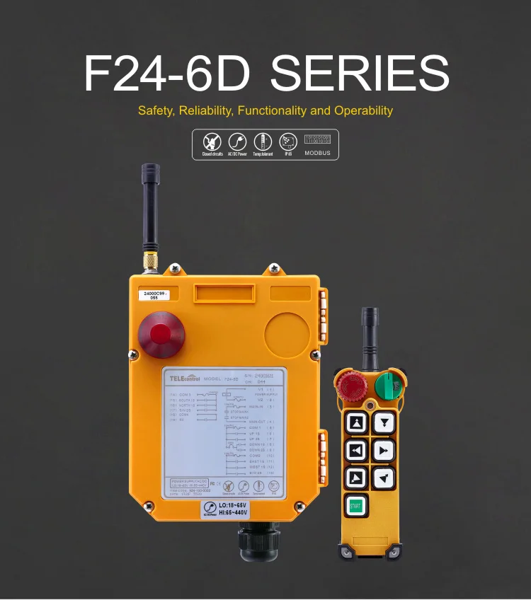 Телеуправляемый F24-6D, 6 кнопок, двойная скорость, беспроводной радиоприемник, промышленный пульт дистанционного управления для подъемного крана