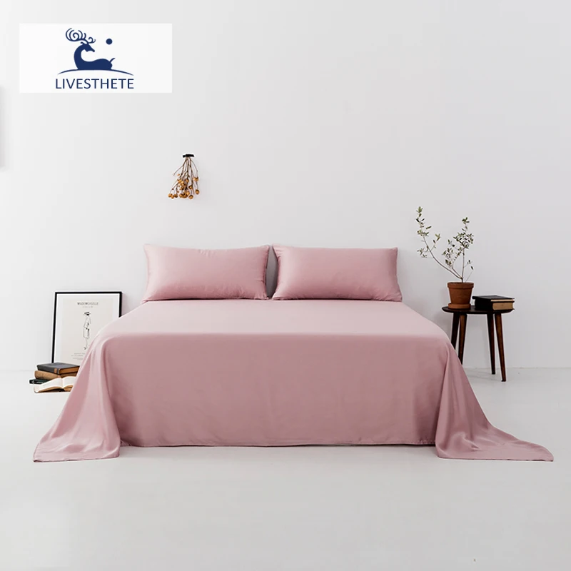 

Liv-Esthete New Arrival 100% Natural Silk Pink Flat Sheet Luxury Silky Bed Linen Healthy Skin Pillowcase Queen King Women Men