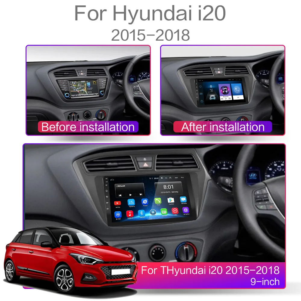 Для Hyundai i20 2014 2017 RHD 2.5D 9 дюймовый экран 2 Din Android 10 RDS DSP автомобильный радиоприемник с