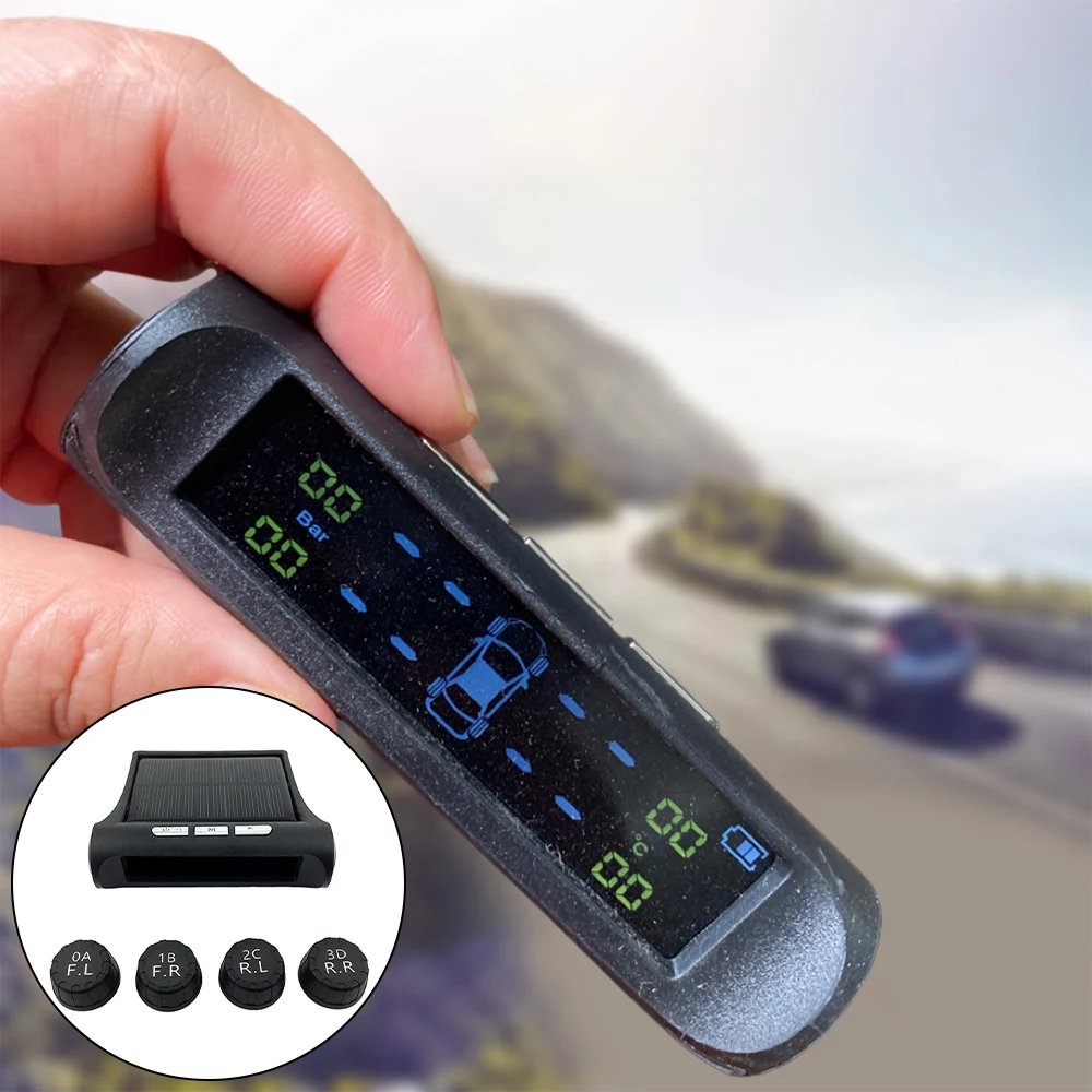 

Система контроля давления в шинах TPMS, ЖК-дисплей с 4 внешними датчиками и питанием от солнечной батареи, USB