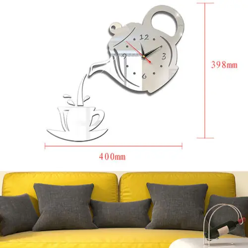 

5 Colors Wall Clock Mirror Effect Coffee Cup Shape Cool Decorative Kitchen Wall New Arrival Home Decorative Wall Stickers