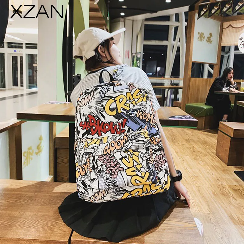

Graffiti Canvas Backpack For Students School Bag Girls Boys Backpacks Cartoon Printed Rucksack Street Escolar Women Travel Bag