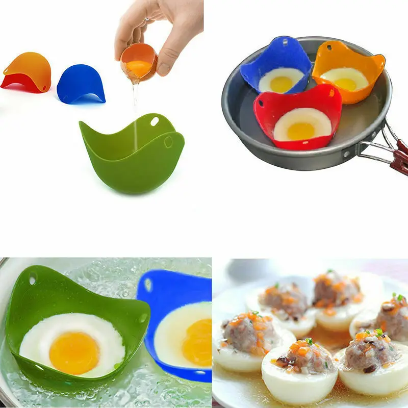 

4PCS Egg Poacher Silicone - mini Microwave Egg Poacher Cup - Kitchen Egg Boiler Pan Mold Tools(Random Color)