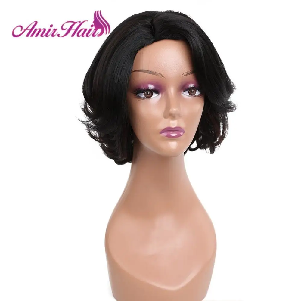 

Amir Black Wavy Wigs Short Synthetic Hair For Women Ombre Brown Blonde Bob Wig Pixie Cut Middle Part Side Party Daily Cosplay