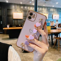 luxury cute bracelet heart shaped plating silicone phone case for iphone 13 12 11 pro xs max xr 8 7 plus ultra thin soft cover