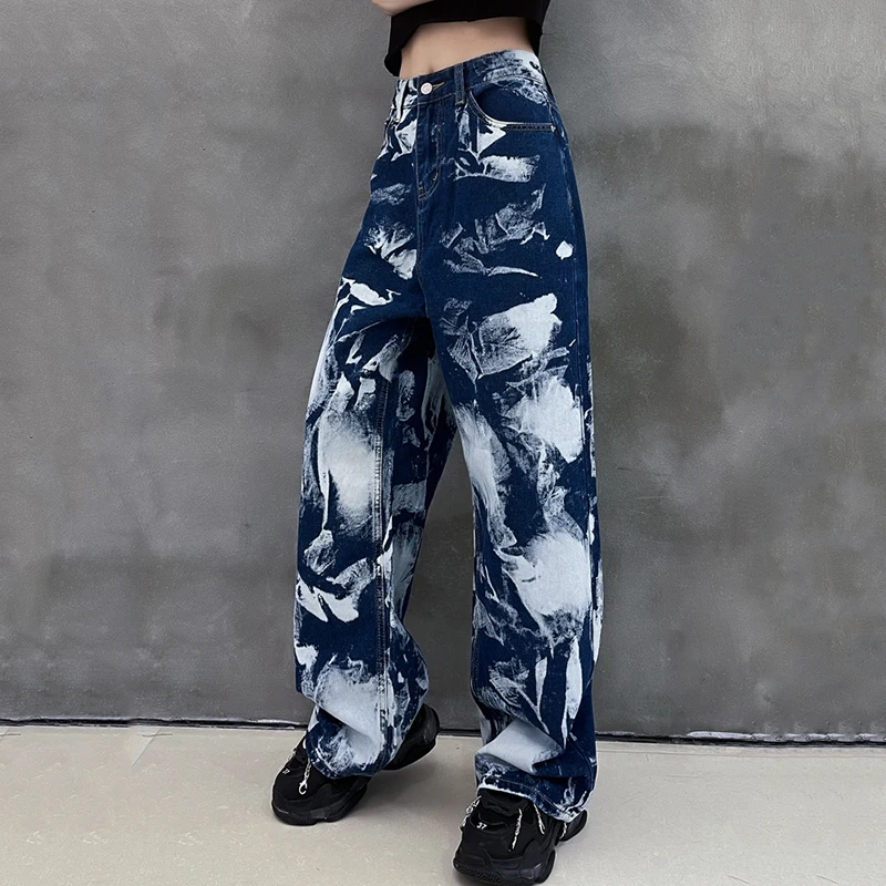 

[EAM] High Waist Dark Blue Denim Long Casual Wide Leg Jeans New Loose Women Trousers Fashion Tide Spring Autumn 2021 1DD9953