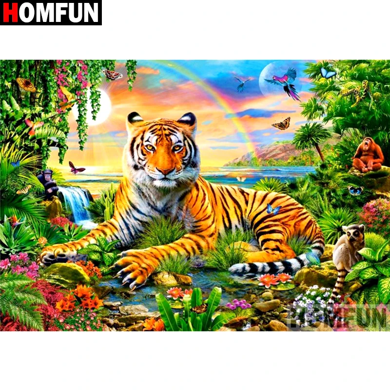 Алмазная 5D картина HOMFUN Тигр радужная сцена сделай сам вышивка крестиком домашний