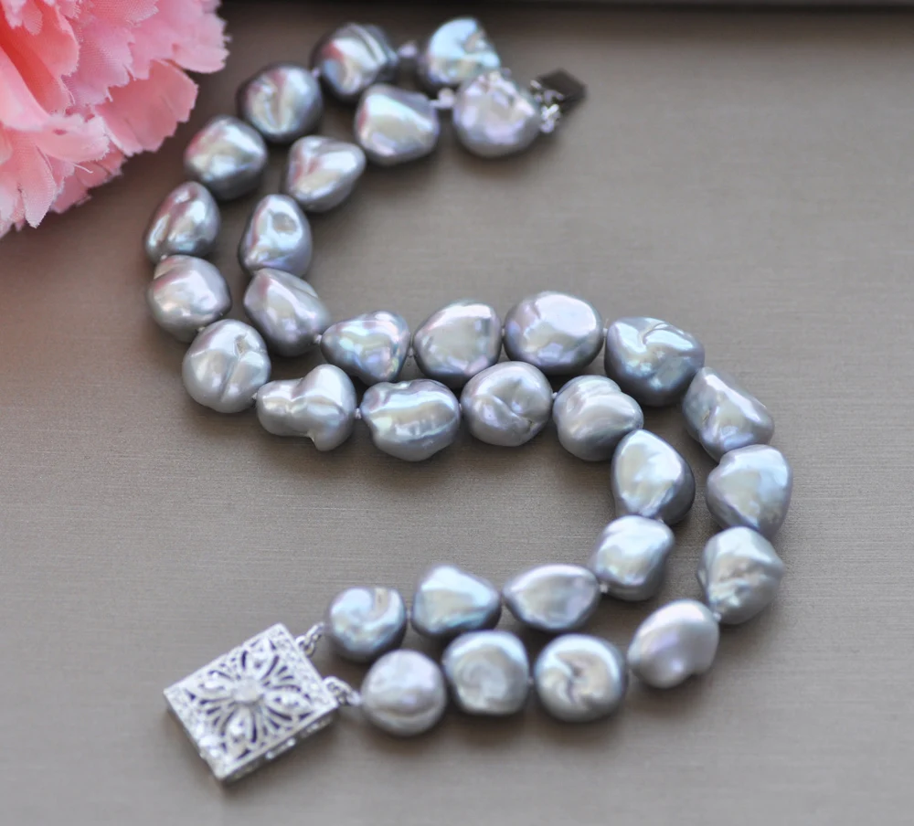 

Z9984 2Row 8" 12mm Gray Baroque Keshi Reborn Pearl Bracelet CZ