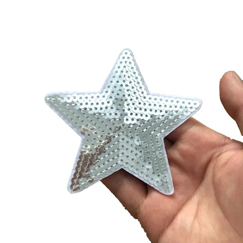 Red/Gold/Silver Star Sequined Iron on Patches for Clothes Handbags 9x8.5 cm Sequins Five-Star Embroidery Applique 10pcs/lot |