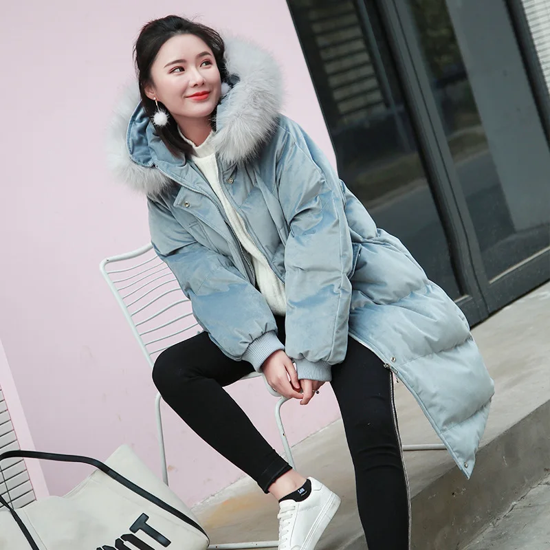 Корейская Студенческая хлопковая куртка с большим меховым воротником Женская