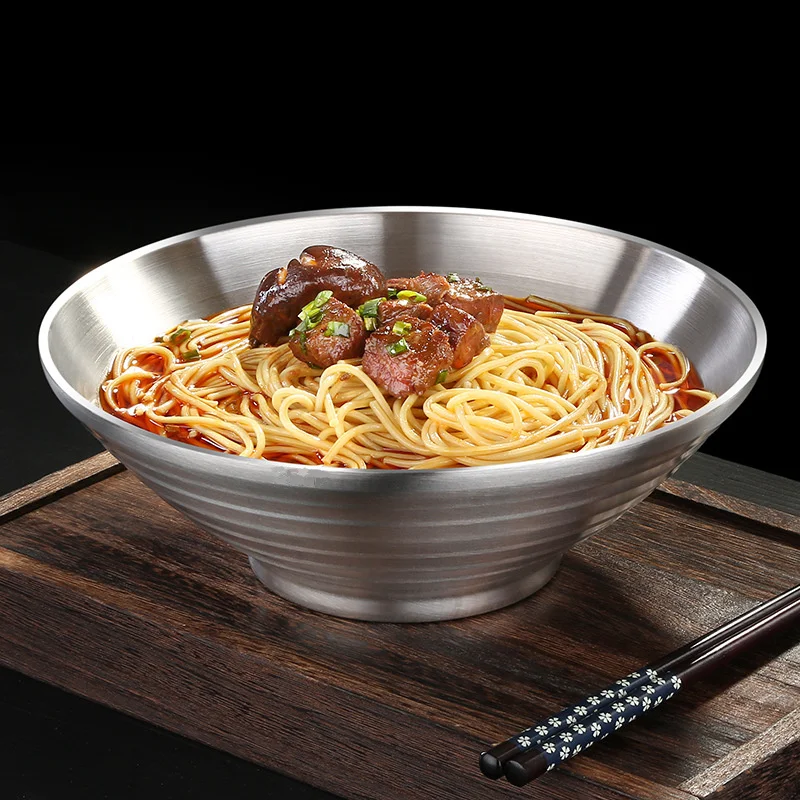 Теплоизоляция 304 Нержавеющая сталь Ramen чаша двойная Слои большой Ёмкость лапши