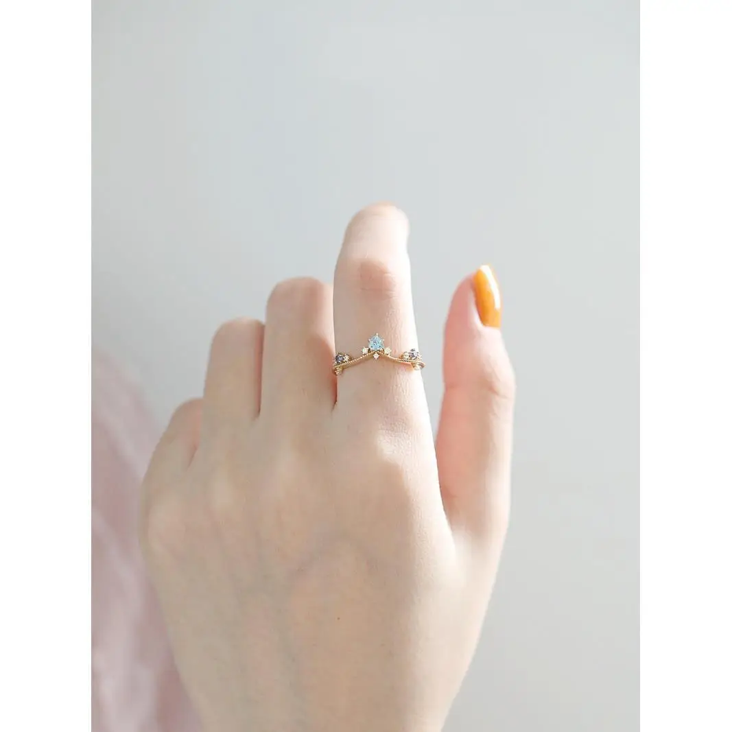 

Original design inlaid topaz tanzan color crown delicate opening adjustable ring light luxury charm women silver jewelry