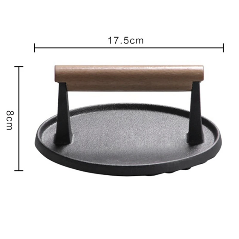 Handle Steak Plate Professional Meat Press BBQ Cast Iron Grill Tool |