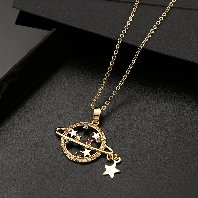 

The The Fashion Colored zircon Planet Pendant Necklace Personality trend temperament women's necklace gifts Jewelry wholesale