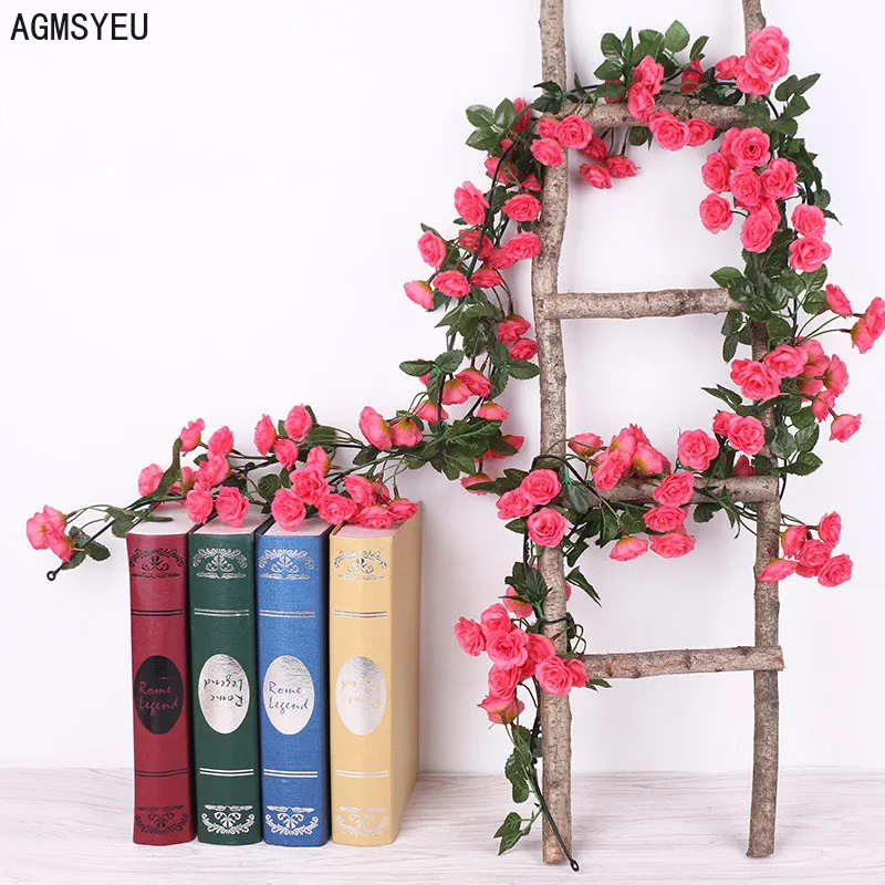

AGMSYEU simulation rose rattan wall-mounted fake flower rattan rose plastic flower silk flower vine plant home decoration