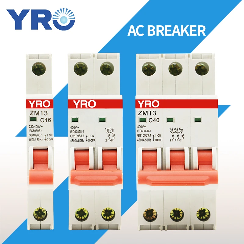 

1P 2P 3P AC Mini Circuit breaker MCB 3A 6A 10A 16A 20A 25A 32A 40A 50A 63A Circuit Protector ZM13