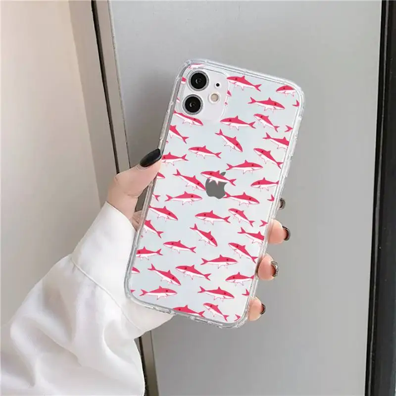 

Cute cartoon shark animal Pink blue Phone Case Transparent soft For iphone 5 5s 5c se 6 6s 7 8 11 12 plus mini x xs xr pro max