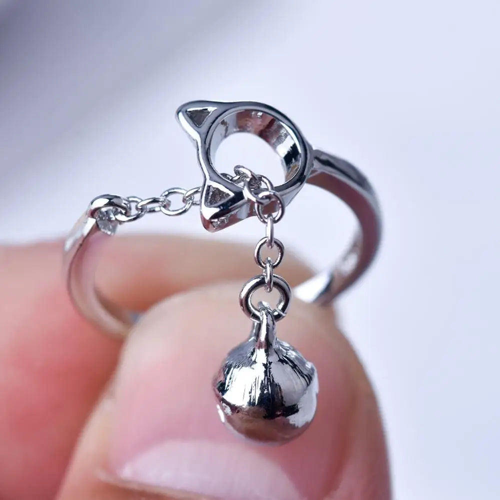 New 9 2 5 Color Hollow Cat Open Ring With Bell Pendant Creative Simple Chain For Women Girl Lovely Jewelry Gift | Украшения и