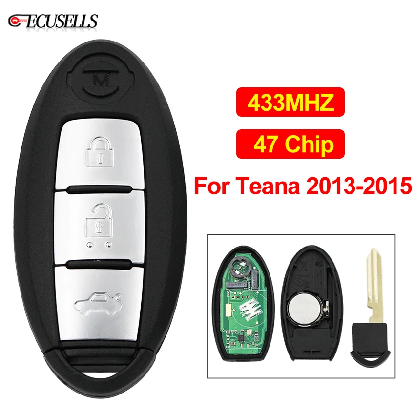 3 кнопки дистанционного управления автомобильный смарт ключ брелок 433 МГц 47 чип