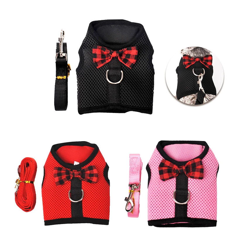 Комплект поводков для кошек регулируемый дышащий сетчатый жилет с милым бантом