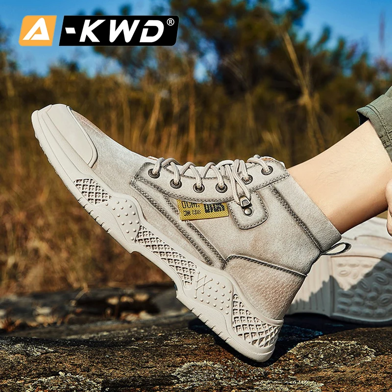 Кроссовки мужские высокие из натуральной кожи дышащие кеды рабочая обувь