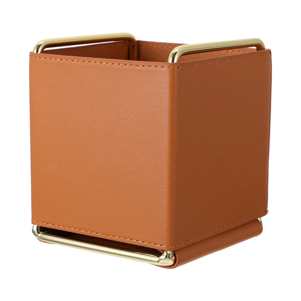 

1Pc Iron Plating Storage Box Waterproof Leather Holder Sundries Organizer Brown