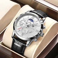 2022 lige men watches brand luxury black leather waterproof sport quartz chronograph military watch men clock relogio masculino