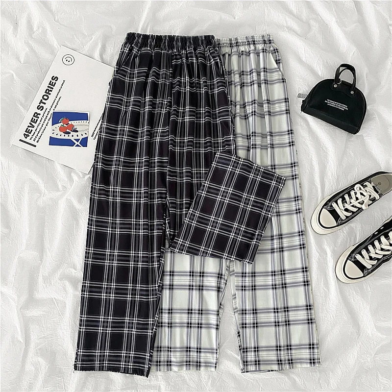 

JMPRS Plaid Pants Women Streetwear Cool Girl High Waist Trousers Harem Sweatpants Joggers Women Cargo Sweat Black White Pants