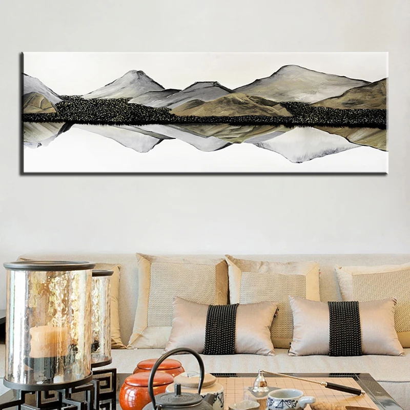 

New Chinese Style Mountains Canvas Painting Modern Landscape Posters and Print Wall Art Cuadros Decor for Living Room(No Frame)