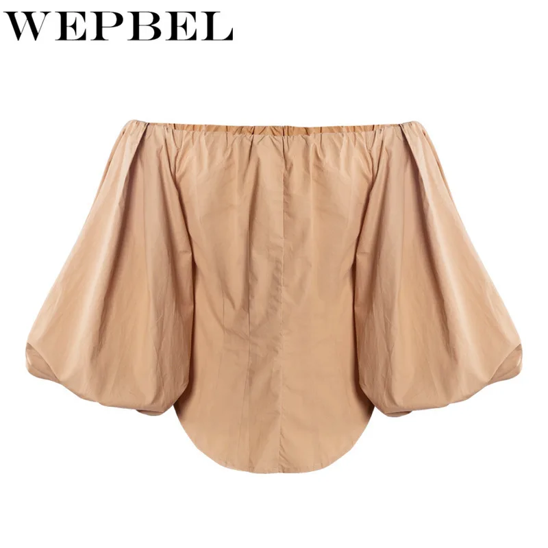 

WEPBEL Women Elegant Sexy Off Shoulder Loose Blouse Shirt Top Ladies Long Lantern Sleeve Single Breasted Slim Fit T-shirt