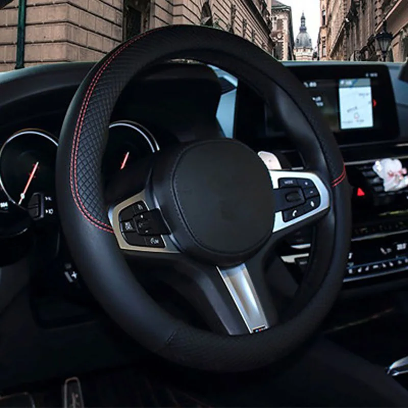 

Durable PU Leather Car Auto Steering Wheel Cover 15'' 38cm All Seasons Fit Car Steering Wheel Covers