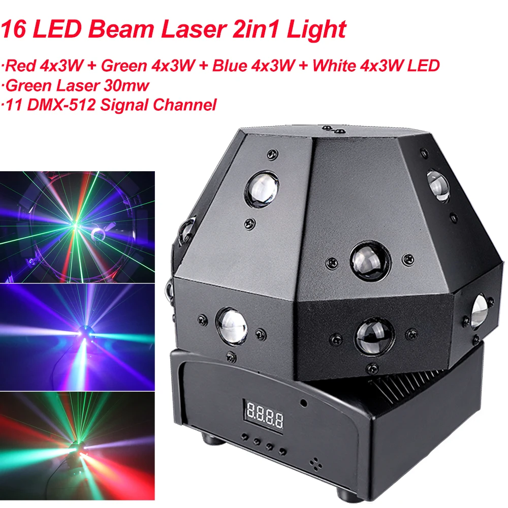16x3W RGBW LED Mushroom Light And Green Laser LED Beam Moving Head Lights LED Beam Laser 2IN1 DJ Party Stage Effect Lighting
