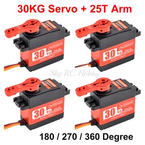 Водонепроницаемый 30 кг, сервопривод на 180, 270 градусов, обновленная металлическая шестерня, цифровой сервопривод 25T Arm для 18, 110 весы RC автомобили, вертолет