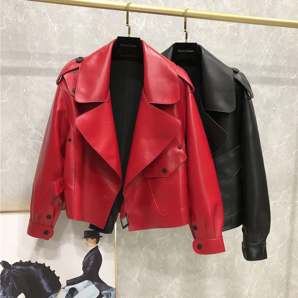 JAZZEVAR New High Fashion Street Women Real Sheep Skin Leather Jacket Oversized Genuine Leather short Jackets Loose Clothing