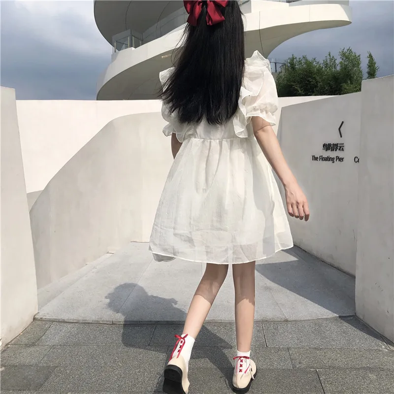 

Japanese sweet temperament Lolita bowknot dress puff sleeve Cos Loli dress 2020 new summer preppy style Vestidos