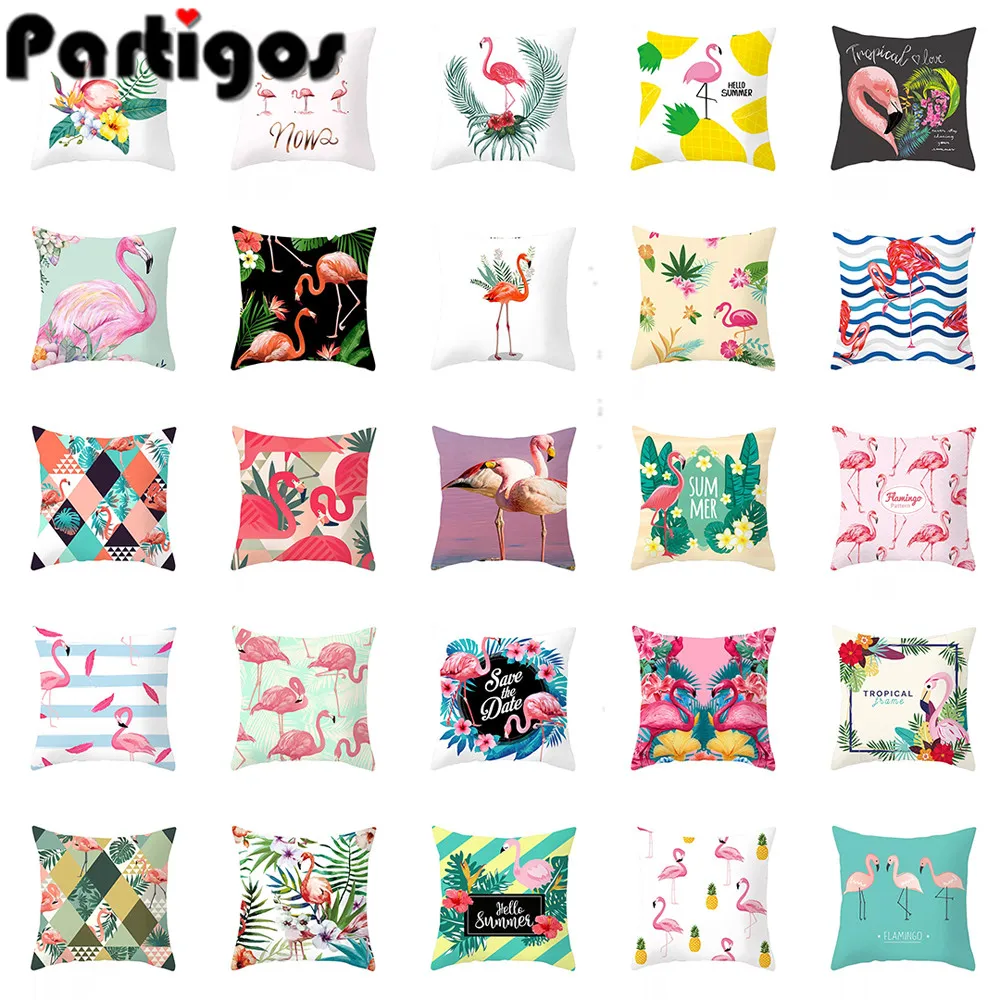 

1pcs Pink Flamingo Throw Pillows Cushion Cover Nordic Decoration Home Sofa Kitchen Tropical Cushion Cover Hawaiian Party Decor