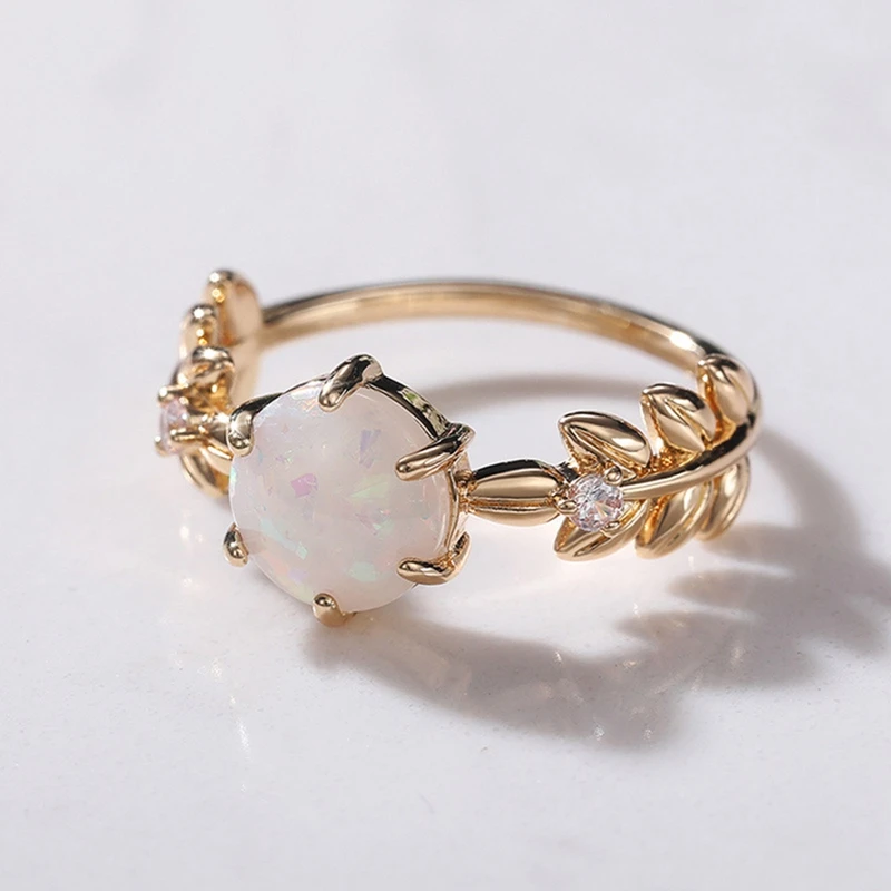 

Simple Leaf Artificial Opal Opal Ring-F852 Gold/10 Number Corresponds to US size 6-10 New Trendy Womna Jewelry Gifts