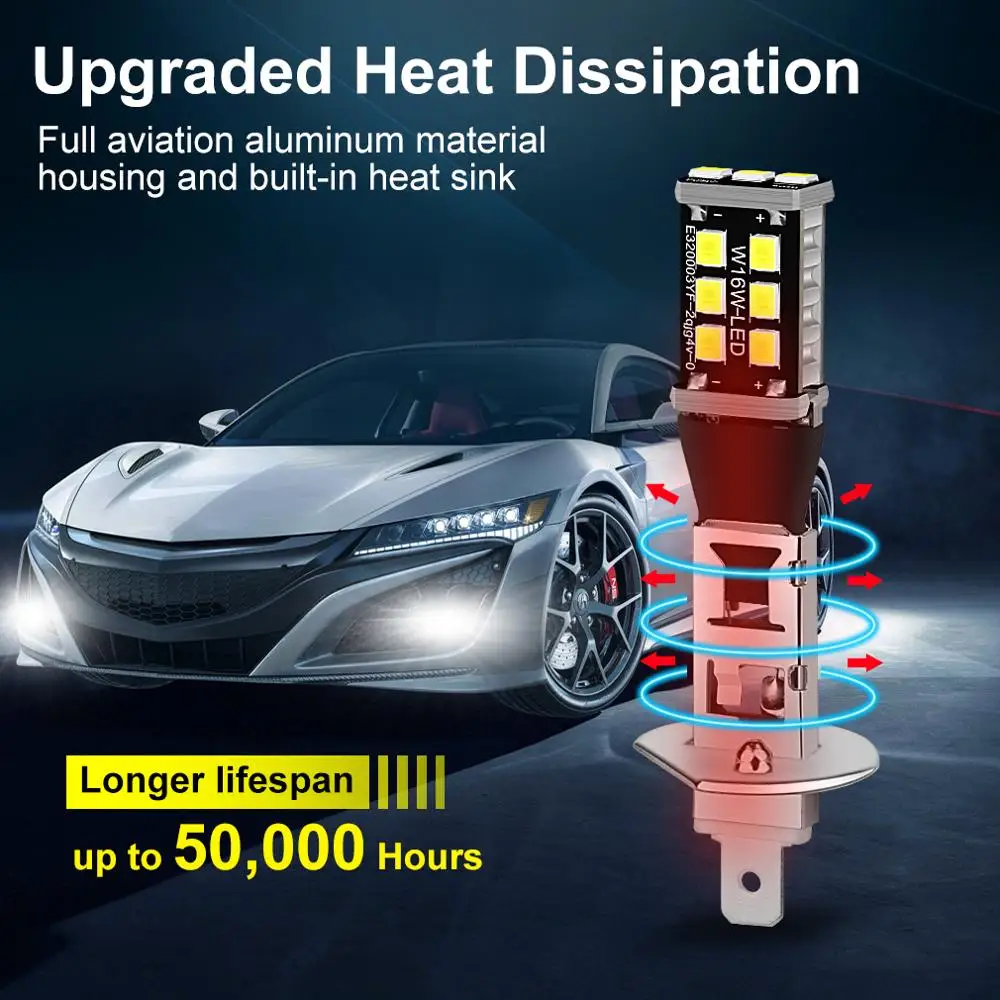 

2pcs H1 H3 Led Bulb 6000K White Auto Fog Lamp 15SMD 2835 Fog Headlight Bulbs Driving Running Lamp Automobiles DC 12V