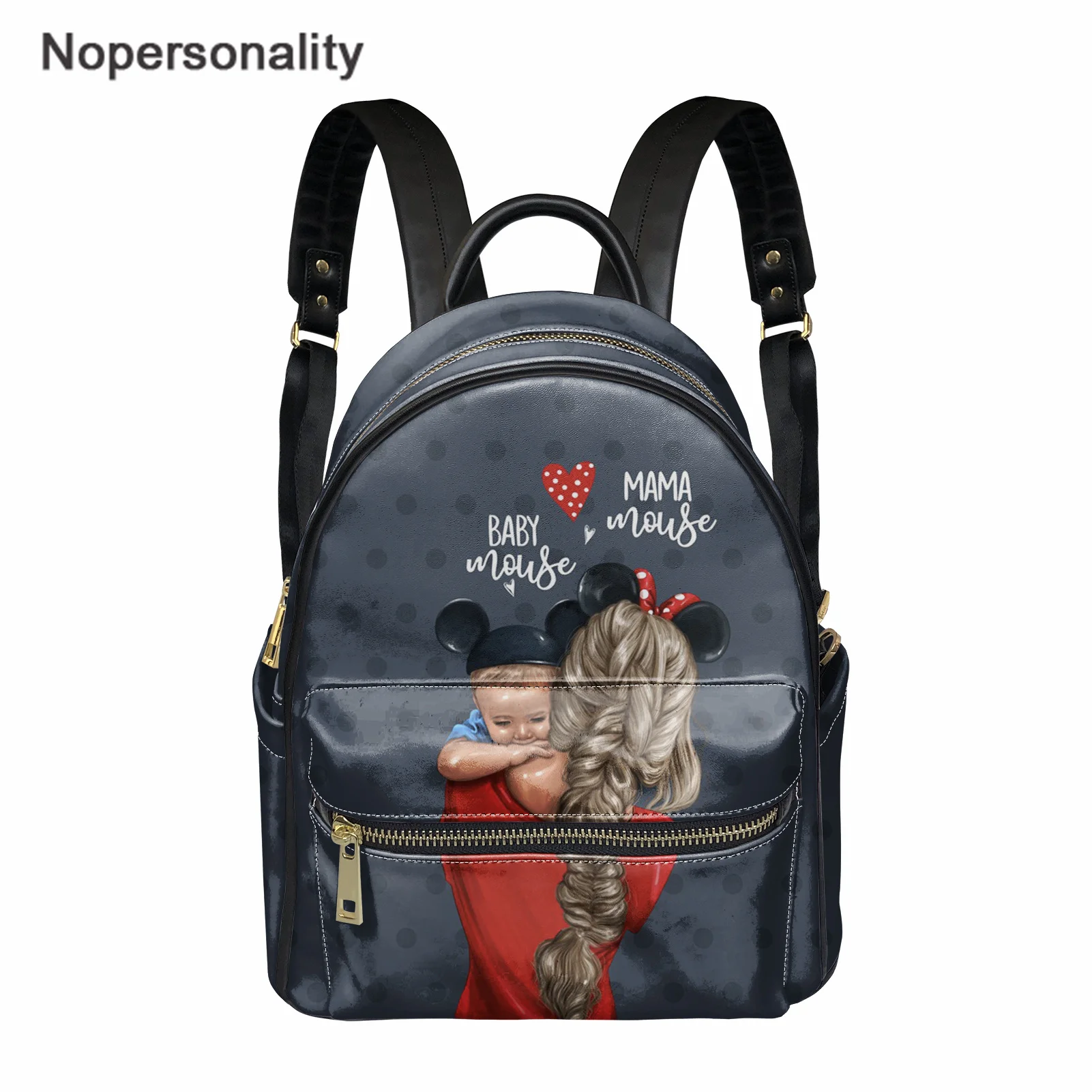 

Nopersonality Stylish Woman Backpack Great Mother and Baby Print Casual Waterproof Backbags Leather Large Capacity Travel Bag