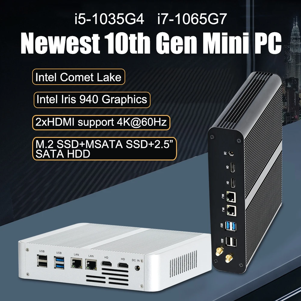 Процессор Eglobal fanless мини-ПК Intel Core 10510U 10710U i5 8265U мини-компьютер 2 * DDR4 M.2 + Msata 5 ''SATA