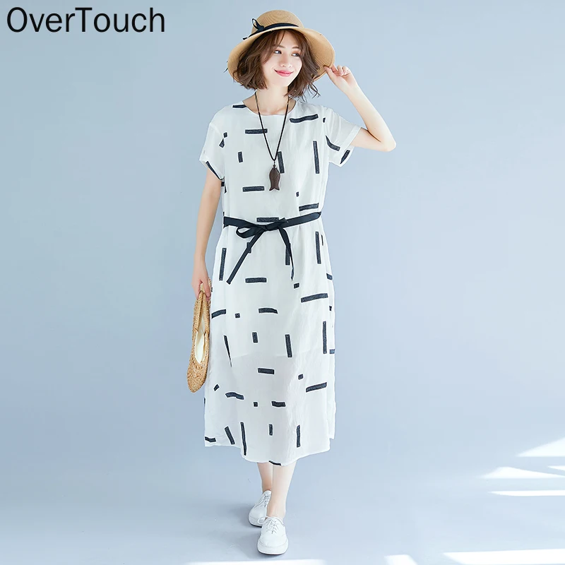 

Women Summer Linen Dress Plus Size Prairie Chic Vestidos Female Elegnat Lady Loose W Long Dresses With Sashes M-2XL