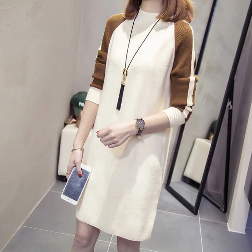 Осень зима 2019 Женский вязаный кардиган с длинным рукавом в стиле пэчворк джемпер