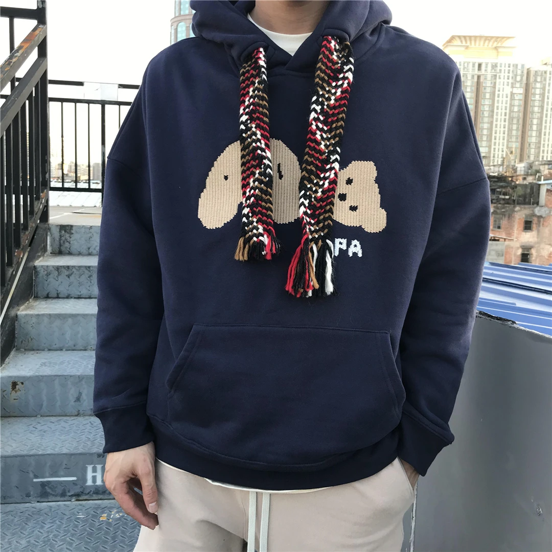 

Palm Angels Palm Angels tassel drawstring broken head bear embroidery velvet Hoodies Sweatshirts for men women 781225